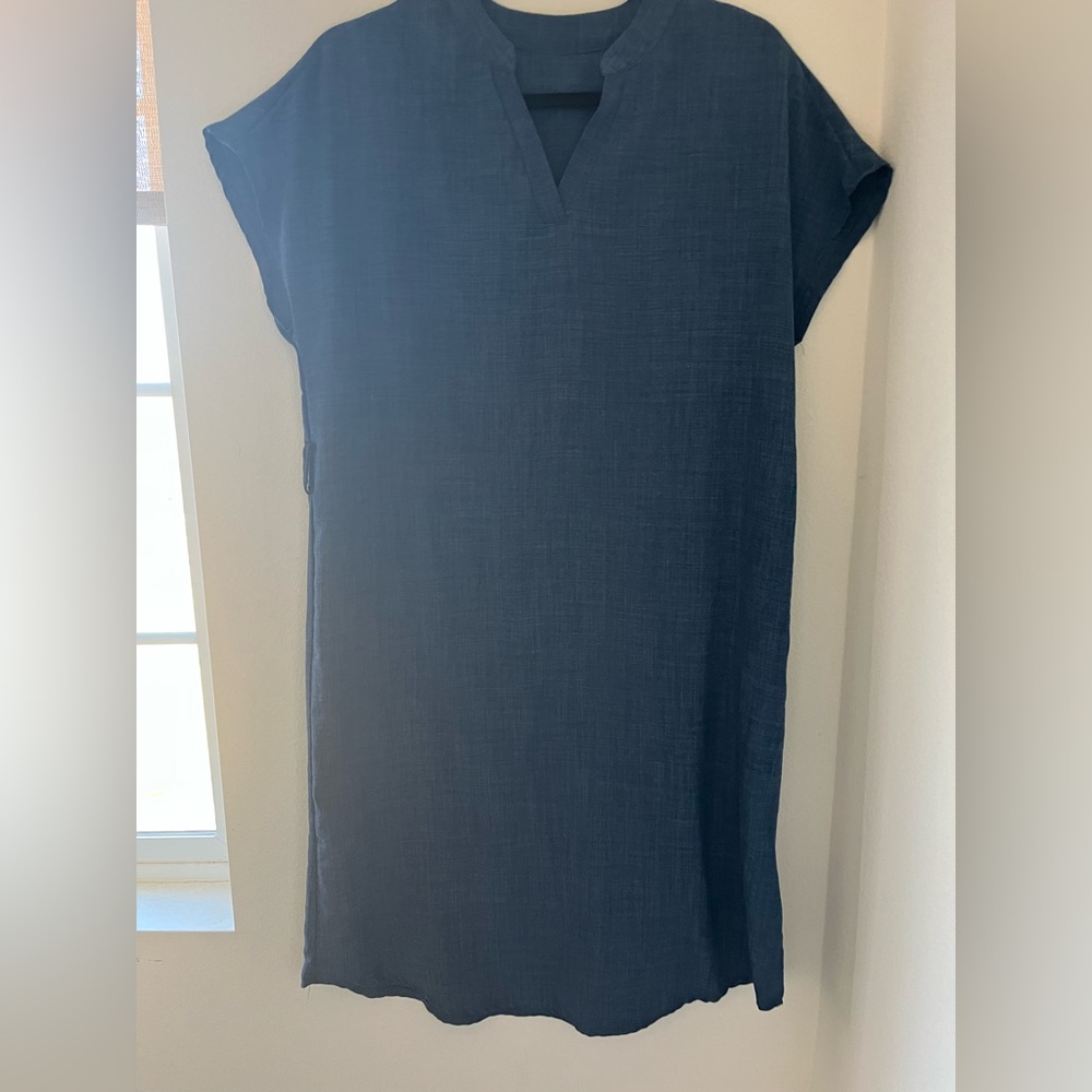SHEIN Emery Rose dress blue 8/10 Large waist tie cap sleeves new midi - Picture 3 of 3